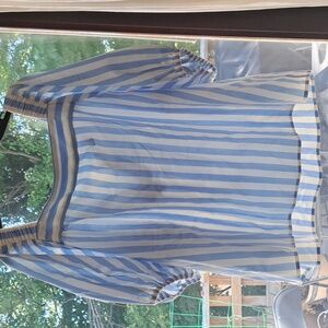 Ann Taylor Sky Blue and White Striped Blouse